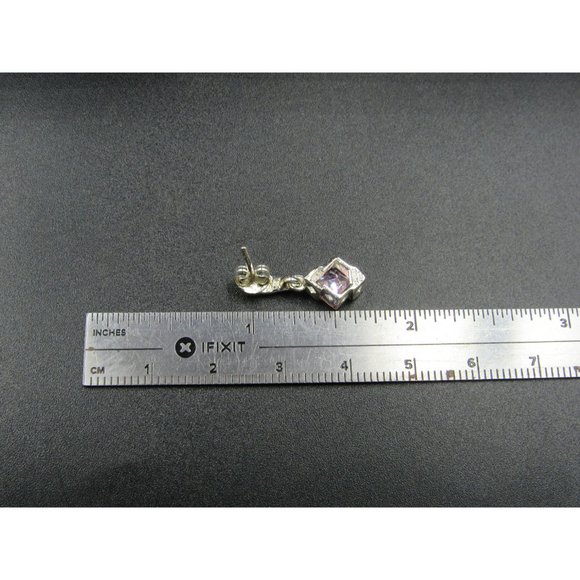 Sterling Silver Pink Well Cut CZ And Diamond Chip Earrings Vintage Wedding - Picture 5 of 6